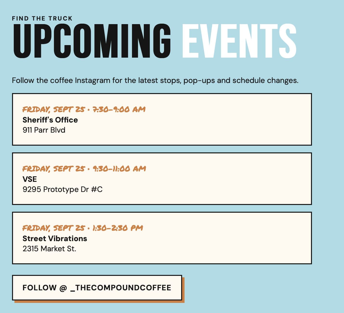 The Compound Coffee events flyer