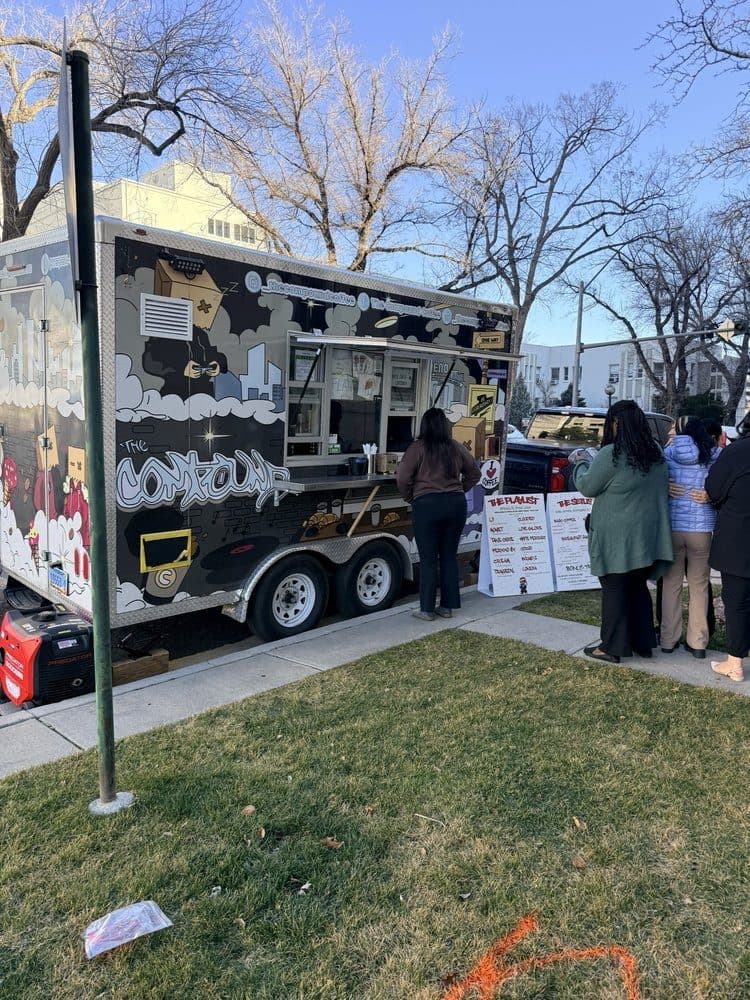 The truck downtown on a winter morning with customers